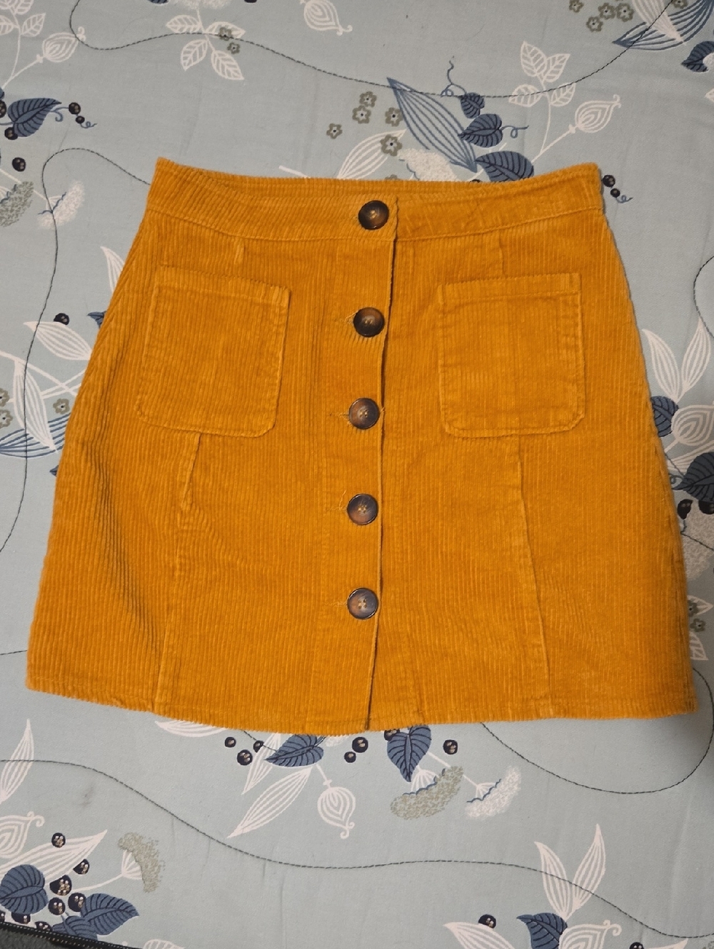 🧁Button-Front Corduroy Mini Skirt - Mustard